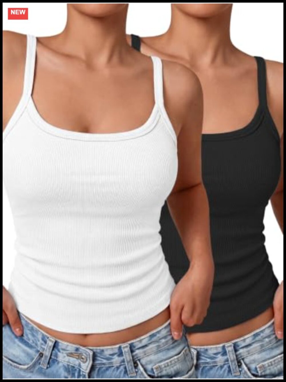 Soft Ribbed Knit Tank Tops Spaghetti Strap Scoop Neck 2 Pack